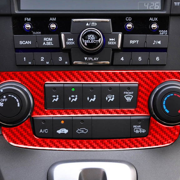 2 PCS Set for Honda CRV 2007-2011 Carbon Fiber Car Central Control CD Volume Switch Frame Decorative Sticker,Left and Right Drive Universal (Red)