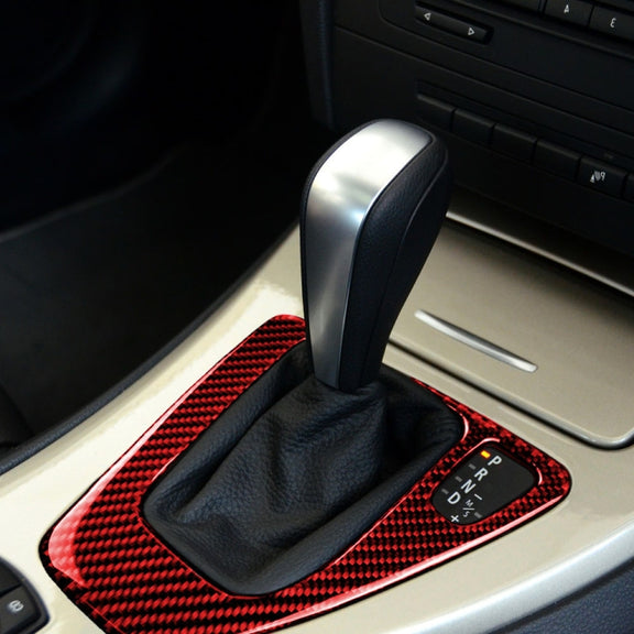 For BMW 3 Series E90 Carbon Fiber Car Gear Position Panel Decorative Sticker,Right Drive (Red)
