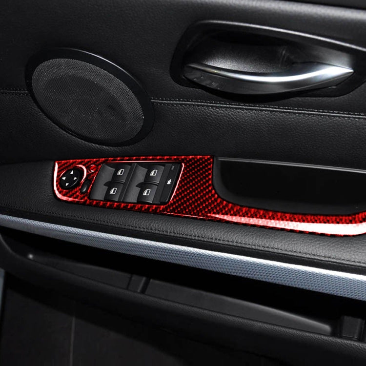 5 PCS Set For BMW 3 Series E90 Carbon Fiber Car Right Drive Window Lift Panel Decorative Sticker, Diameter: 35.8cm (Red)