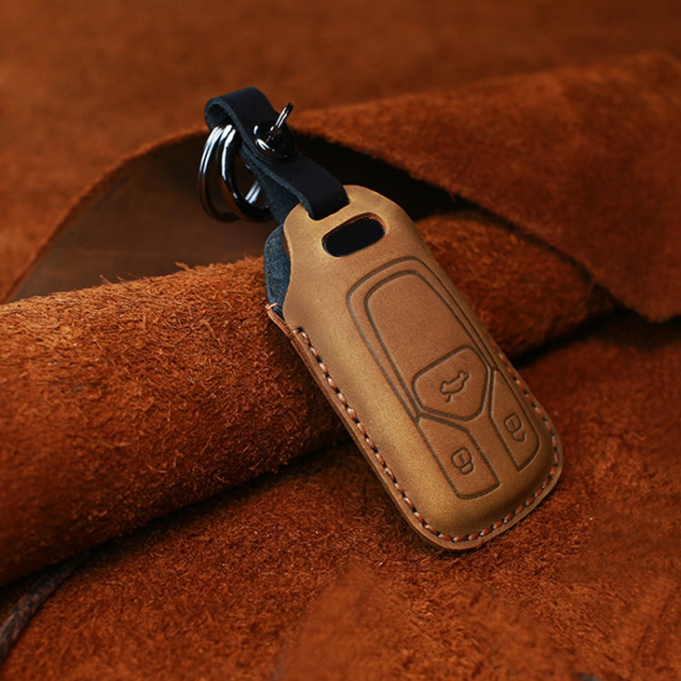 For Audi Series Car Cowhide Leather Key Protective Cover Key Case, A Version 2016-2017 (Brown)