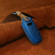 For Audi Series Car Cowhide Leather Key Protective Cover Key Case, C Version 2018 and Above (Blue)
