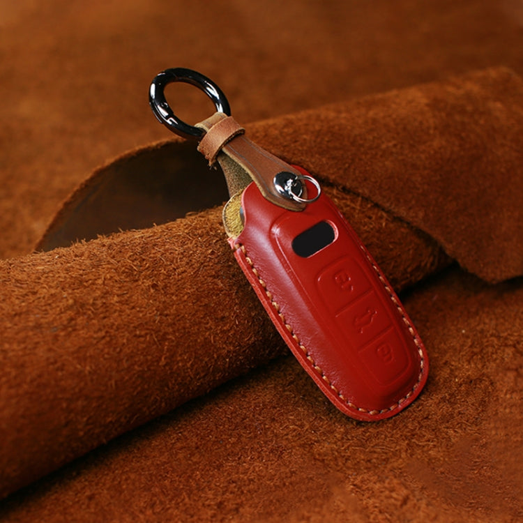 For Audi Series Car Cowhide Leather Key Protective Cover Key Case, C Version 2018 and Above (Red)