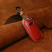 For Audi Series Car Cowhide Leather Key Protective Cover Key Case, C Version 2018 and Above (Red)