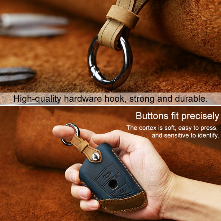 For BMW Blade Style Car Cowhide Leather Key Protective Cover Key Case, Two Keys Version (Brown)