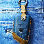 For BMW Blade Style Car Cowhide Leather Key Protective Cover Key Case, Three Keys Version (Red)