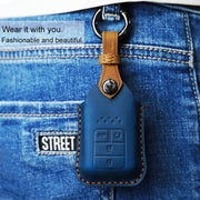 For Honda Car Cowhide Leather Key Protective Cover Key Case, Three Keys Tailgate Version (Red)