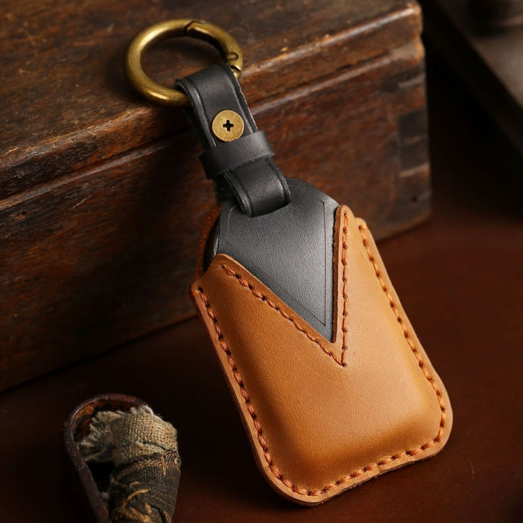 For Honda Car Cowhide Leather Key Protective Cover Key Case, Three Keys Tailgate Version (Brown)