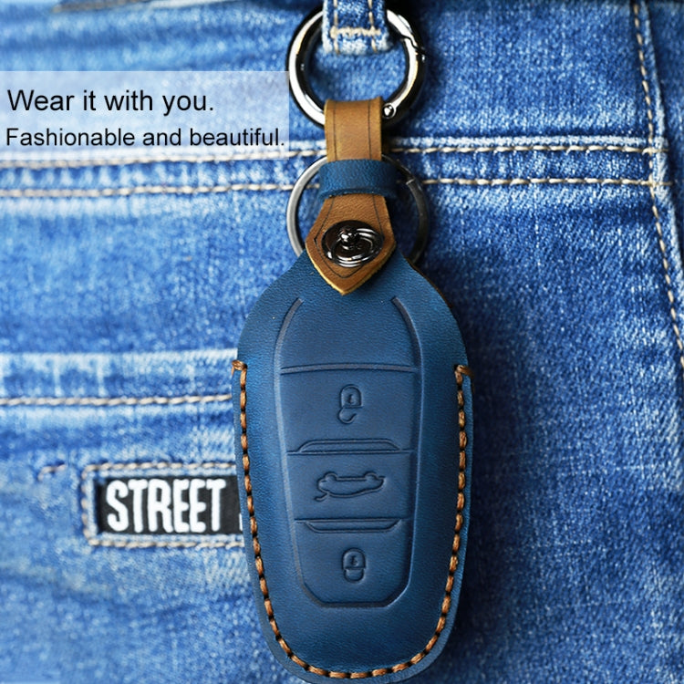 For PEUGEOT Car Cowhide Leather Key Protective Cover Key Case(Red)