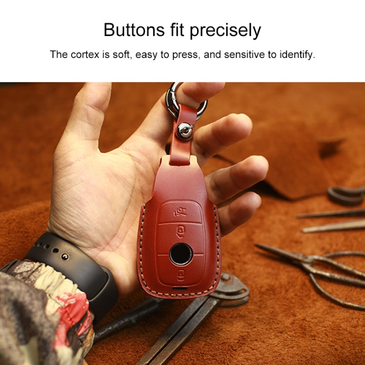 For Mercedes-Benz Colorful Edge Style Car Cowhide Leather Key Protective Cover Key Case (Black)