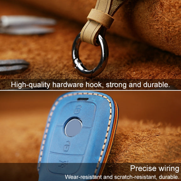 For Mercedes-Benz Colorful Edge Style Car Cowhide Leather Key Protective Cover Key Case (Red)
