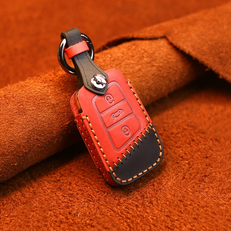 For Volkswagen Car Cowhide Leather Key Protective Cover Key Case, A Version(Red)