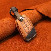 For Volkswagen Car Cowhide Leather Key Protective Cover Key Case, A Version(Brown)