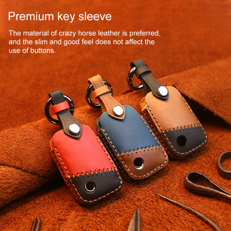 For Volkswagen Car Cowhide Leather Key Protective Cover Key Case, A Version(Brown)