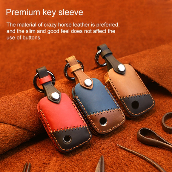 For Volkswagen Car Cowhide Leather Key Protective Cover Key Case, B Version(Blue)