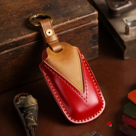 For Toyota Car Cowhide Leather Key Protective Cover Key Case, Two Keys Version(Red)