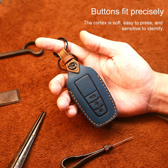 For Toyota Car Cowhide Leather Key Protective Cover Key Case, Three Keys Version (Red)