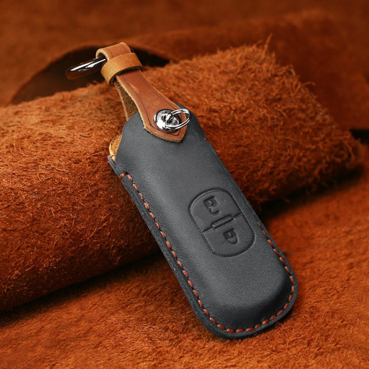 For Mazda Old Style Hallmo Car Cowhide Leather Key Protective Cover Key Case, Two Keys Version(Black)