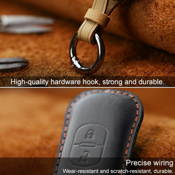 For Mazda Old Style Hallmo Car Cowhide Leather Key Protective Cover Key Case, Two Keys Version(Black)