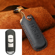 For Mazda Old Style Hallmo Car Cowhide Leather Key Protective Cover Key Case, Three Keys Version(Black)