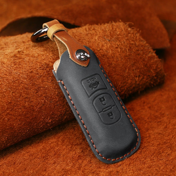 For Mazda Old Style Hallmo Car Cowhide Leather Key Protective Cover Key Case, Three Keys Version(Black)