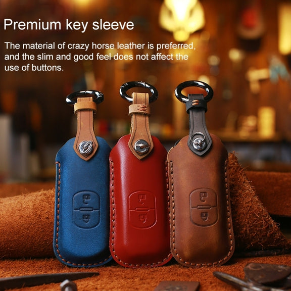 For Mazda Old Style Hallmo Car Cowhide Leather Key Protective Cover Key Case, Three Keys Version(Black)