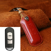 For Mazda Old Style Hallmo Car Cowhide Leather Key Protective Cover Key Case, Three Keys Version(Red)