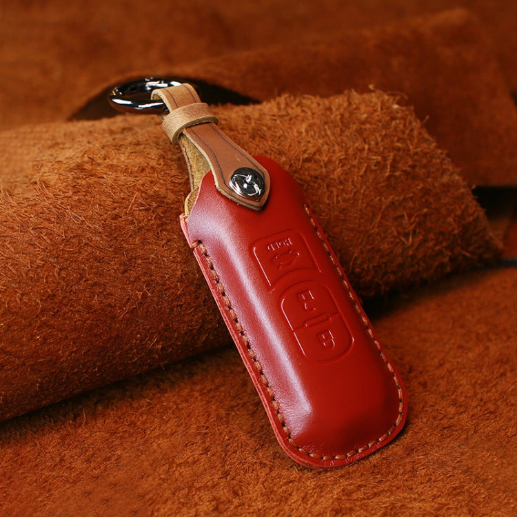 For Mazda Old Style Hallmo Car Cowhide Leather Key Protective Cover Key Case, Three Keys Version(Red)