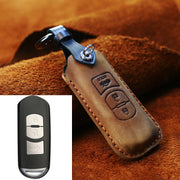 For Mazda Old Style Hallmo Car Cowhide Leather Key Protective Cover Key Case, Three Keys Version(Brown)