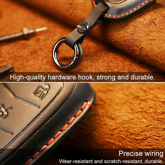 For Cadillac Car Cowhide Leather Key Protective Cover Key Case, Four Keys Version (Red)