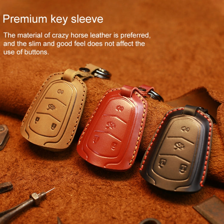 For Cadillac Car Cowhide Leather Key Protective Cover Key Case, Four Keys Version (Red)