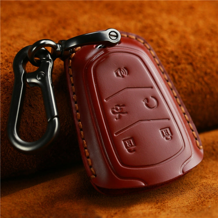 For Cadillac Car Cowhide Leather Key Protective Cover Key Case, Five Keys Version (Red)