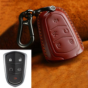 For Cadillac Car Cowhide Leather Key Protective Cover Key Case, Five Keys Version (Red)