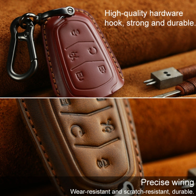 For Cadillac Car Cowhide Leather Key Protective Cover Key Case, Five Keys Version (Red)