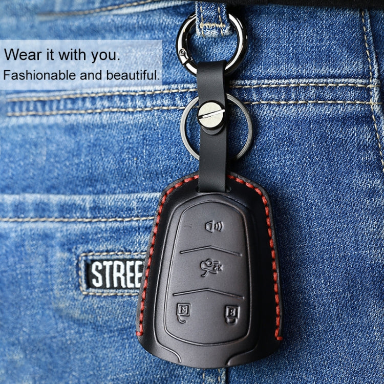 For Cadillac Car Cowhide Leather Key Protective Cover Key Case, Five Keys Version (Red)