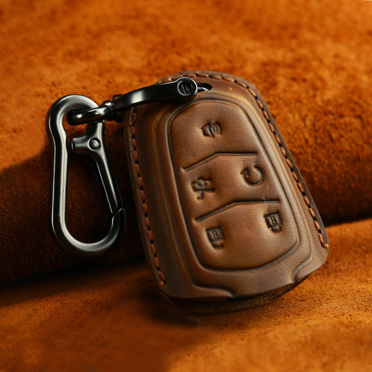 For Cadillac Car Cowhide Leather Key Protective Cover Key Case, Five Keys Version (Brown)