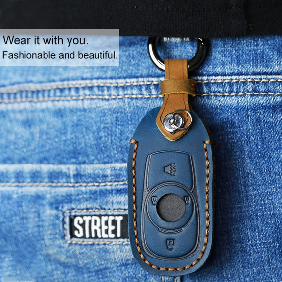 For Buick Car Cowhide Leather Key Protective Cover Key Case, Four Keys Version (Blue)