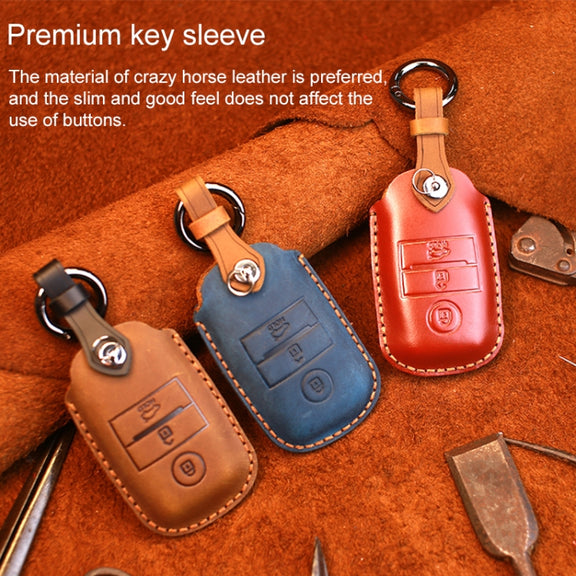 For Kia Old Style Car Cowhide Leather Key Protective Cover Key Case (Red)