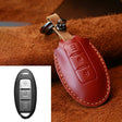 For Nissan Car Cowhide Leather Key Protective Cover Key Case, Three Keys Horizontal Line Version (Red) - Car Key Cases by PMC Jewellery | Online Shopping South Africa | PMC Jewellery | Buy Now Pay Later Mobicred