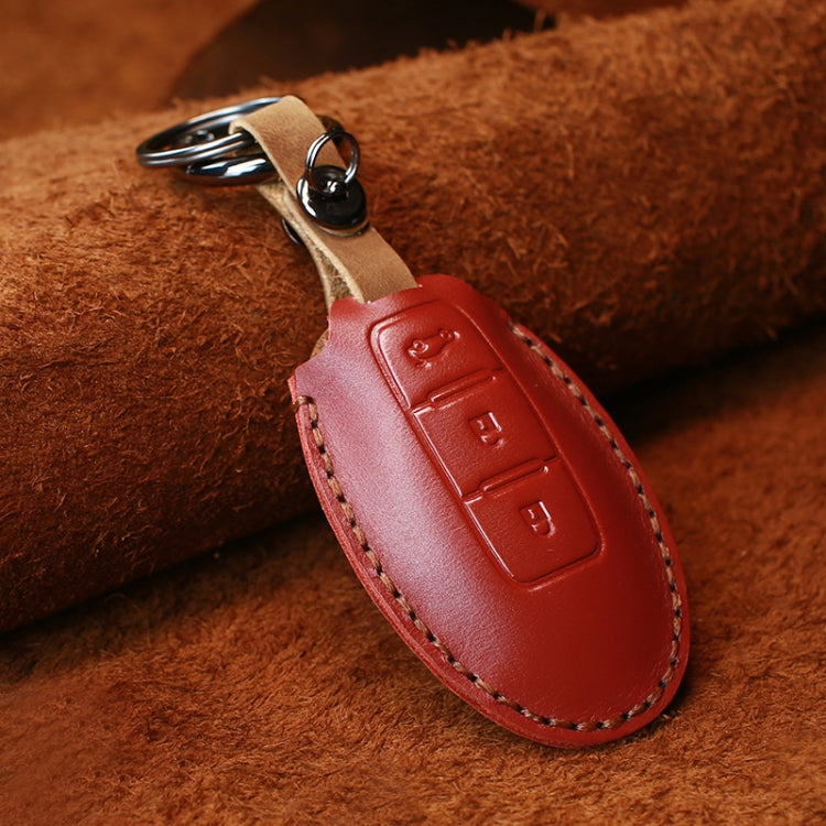 For Nissan Car Cowhide Leather Key Protective Cover Key Case, Three Keys Tailgate Version (Red)