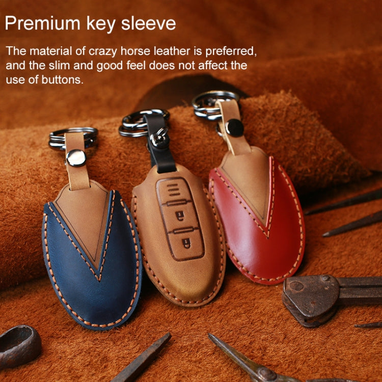 For Nissan Car Cowhide Leather Key Protective Cover Key Case, Three Keys Tailgate Version (Red)