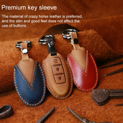 For Nissan Car Cowhide Leather Key Protective Cover Key Case, Three Keys Tailgate Version (Red)