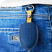 For Nissan Car Cowhide Leather Key Protective Cover Key Case, Three Keys Tailgate Version (Red)