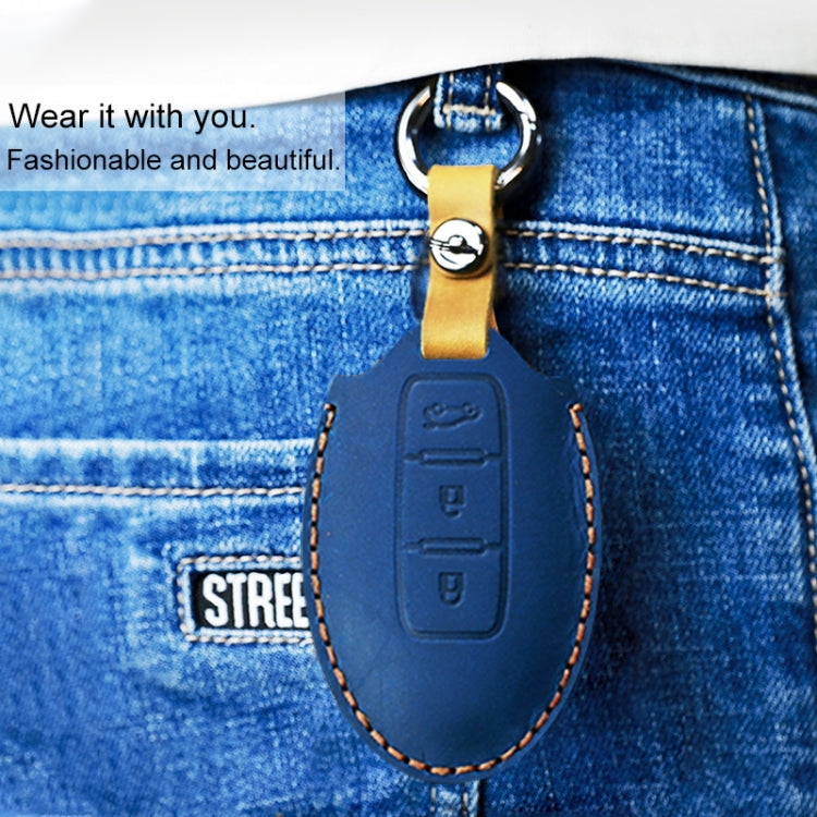 For Nissan Car Cowhide Leather Key Protective Cover Key Case, Three Keys Tailgate Version (Red)