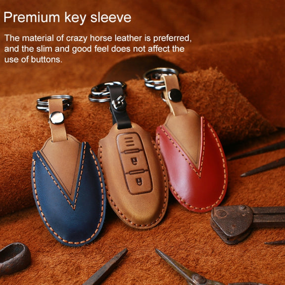 For Nissan Car Cowhide Leather Key Protective Cover Key Case, Three Keys Tailgate Version (Brown)