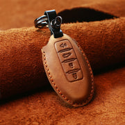 For Nissan Car Cowhide Leather Key Protective Cover Key Case, Four Keys Version (Brown)