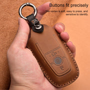 For Ford Car Cowhide Leather Key Protective Cover Key Case, Four Keys Version (Blue)