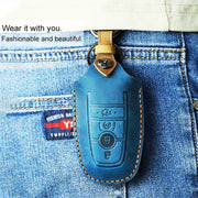 For Ford Car Cowhide Leather Key Protective Cover Key Case, Four Keys Version (Blue)