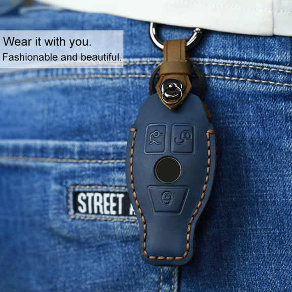 For Mercedes-Benz Old Style Car Cowhide Leather Key Protective Cover Key Case (Red)