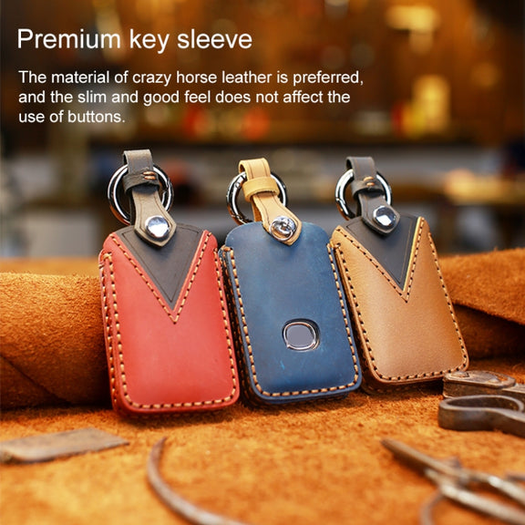For Mazda New Style Car Cowhide Leather Key Protective Cover Key Case (Red)