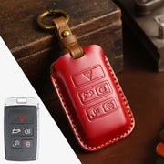 For Land Rover Car Cowhide Leather Key Protective Cover Key Case (Red)